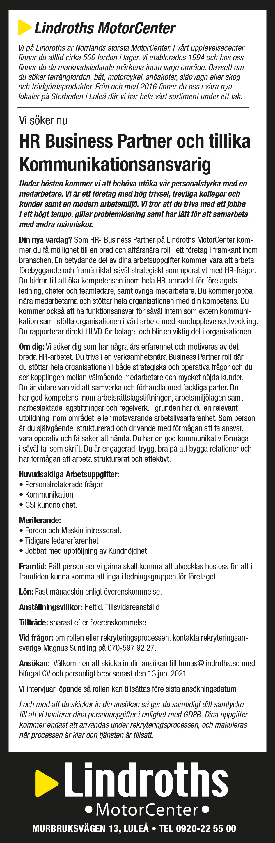 Vi söker HR Business Partner