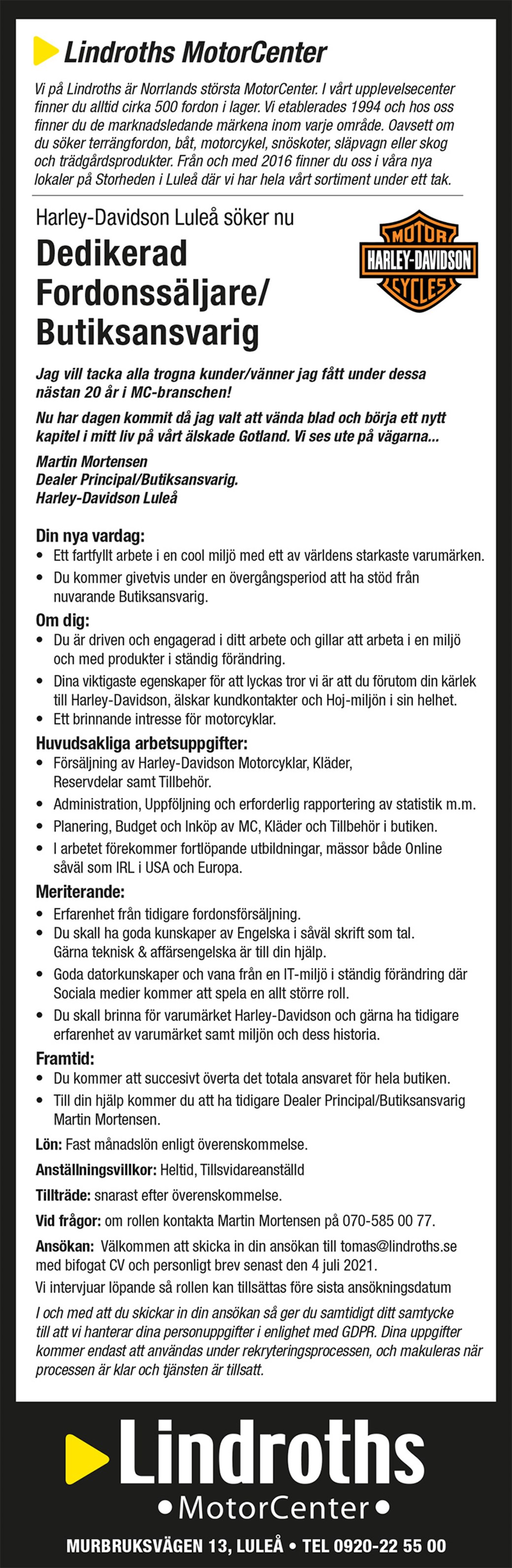 Vi söker Fordonssäljare / Butiksansvarig!