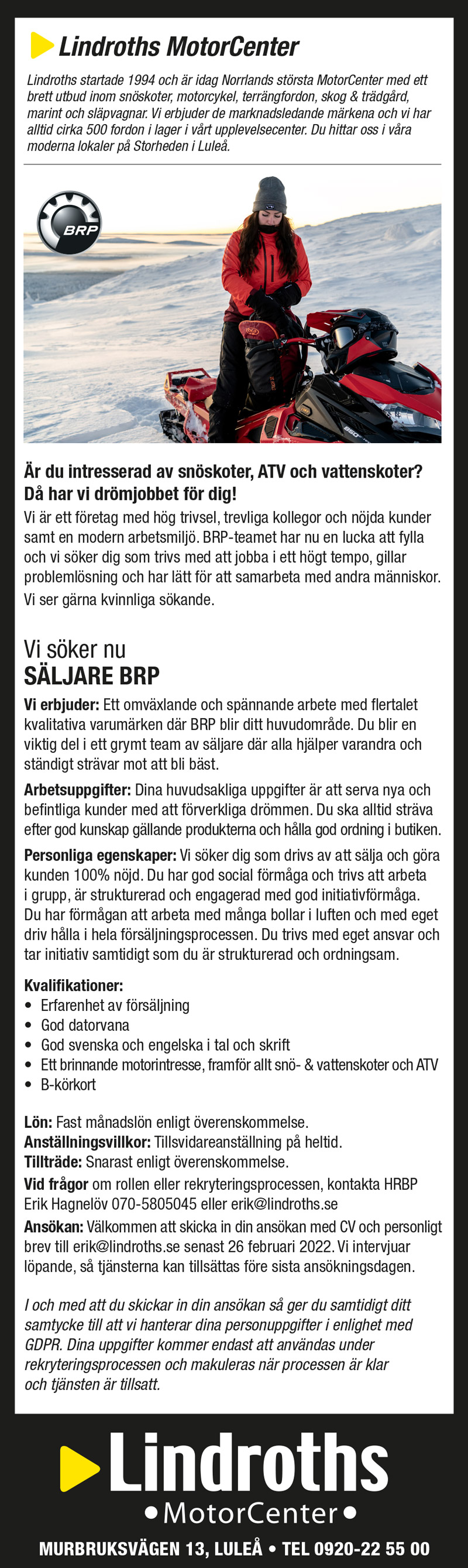 Vi söker BRP säljare!