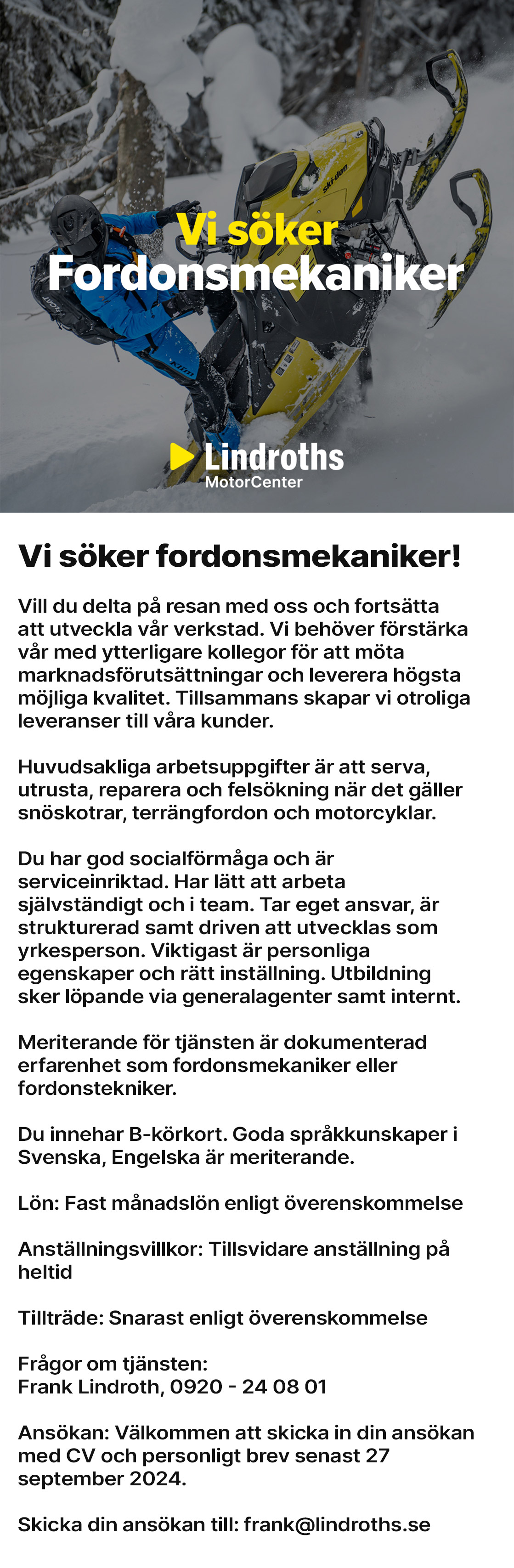 Vi söker fordonsmekaniker!