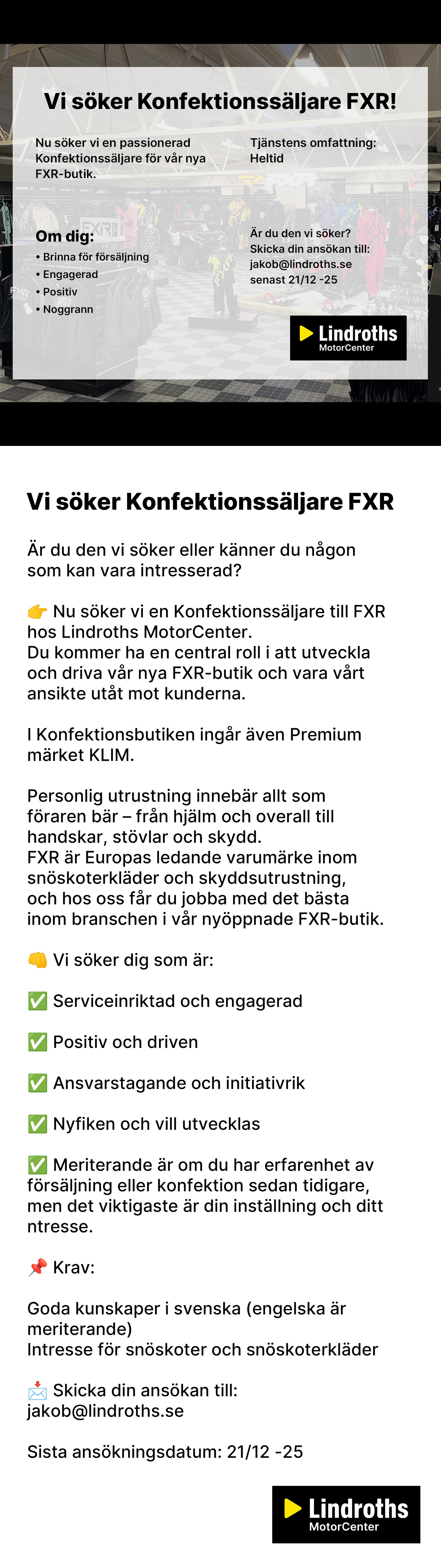 Vi söker Konfektionssäljare FXR!