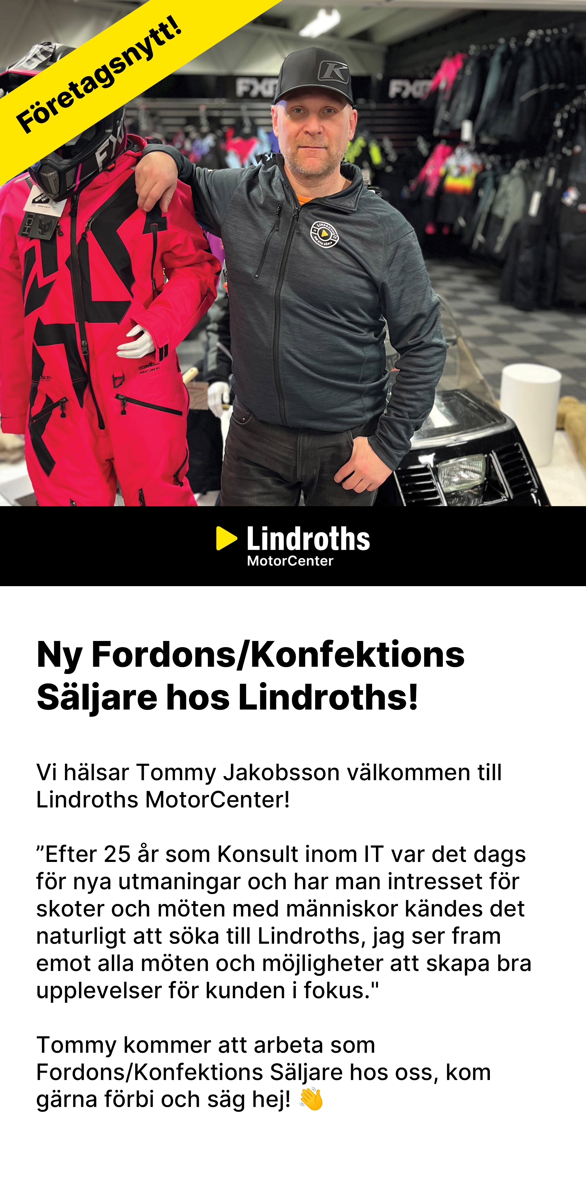 Ny Fordons/Konfektions Säljare hos Lindroths!