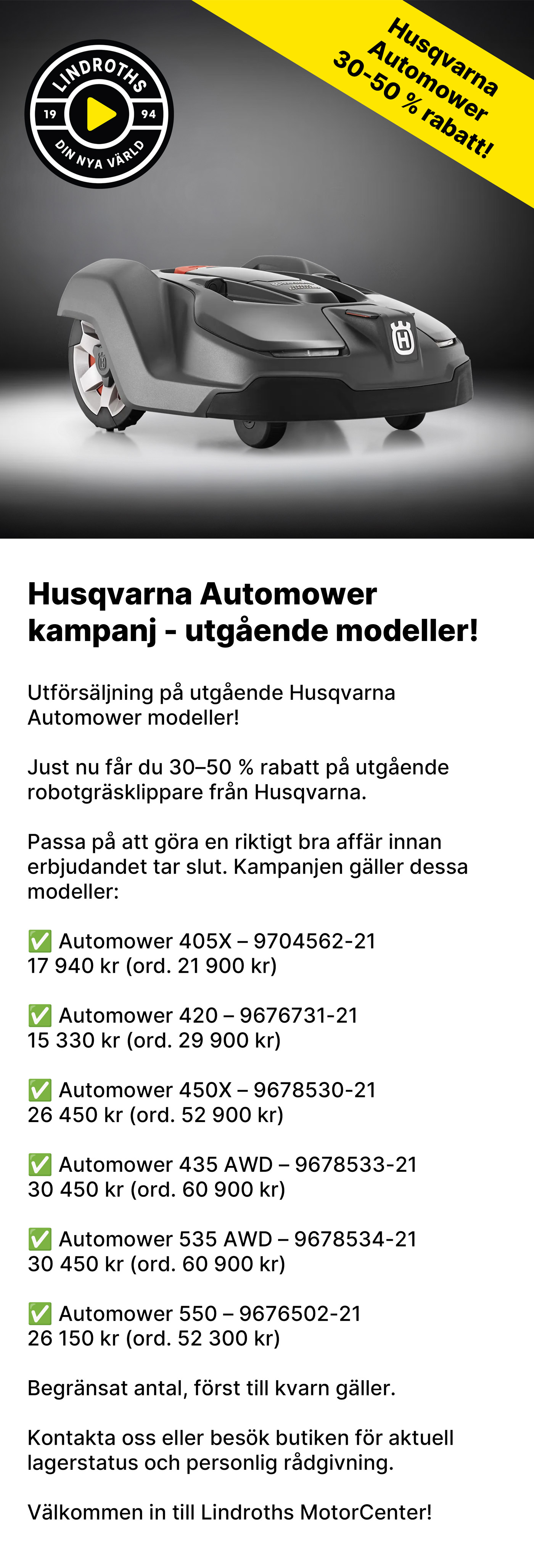 Husqvarna Automower utgående modeller!